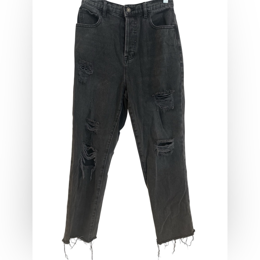 Women’s PacSun Black Distressed High Rise Straight 100% Cotton Jeans, Size 26.